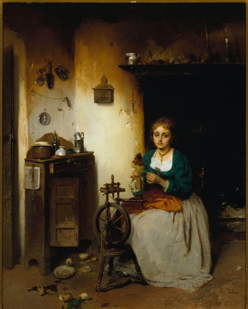Giovane donna che fila la lana - Galleria d'Arte Moderna, Museo Nervi, Genova, 1863